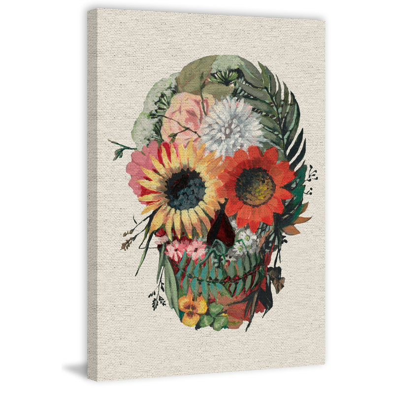 « floral crâne face », reproduction de peinture à l’acrylique sur toile tendue, H 12 po x l 8 po x P 1,5 po
