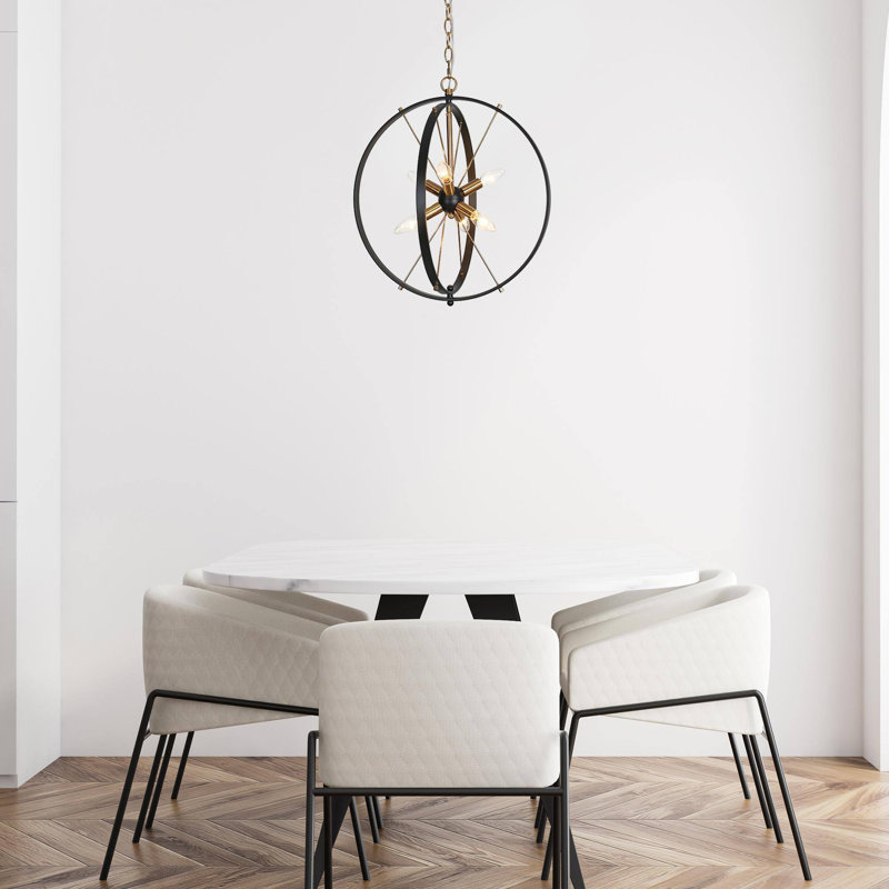 Lustre sphérique Spoutnik noir et doré à 6 lumières avec chaîne ajustable pour l'intérieur sec Chrisse