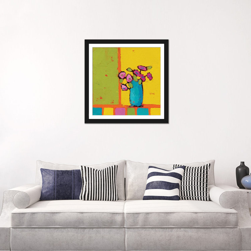«Turquoise Vase», reproduction d'art sur toile, Papier d'art encadré noir, H 24 po x l 24 po x P 1 po, Blanc