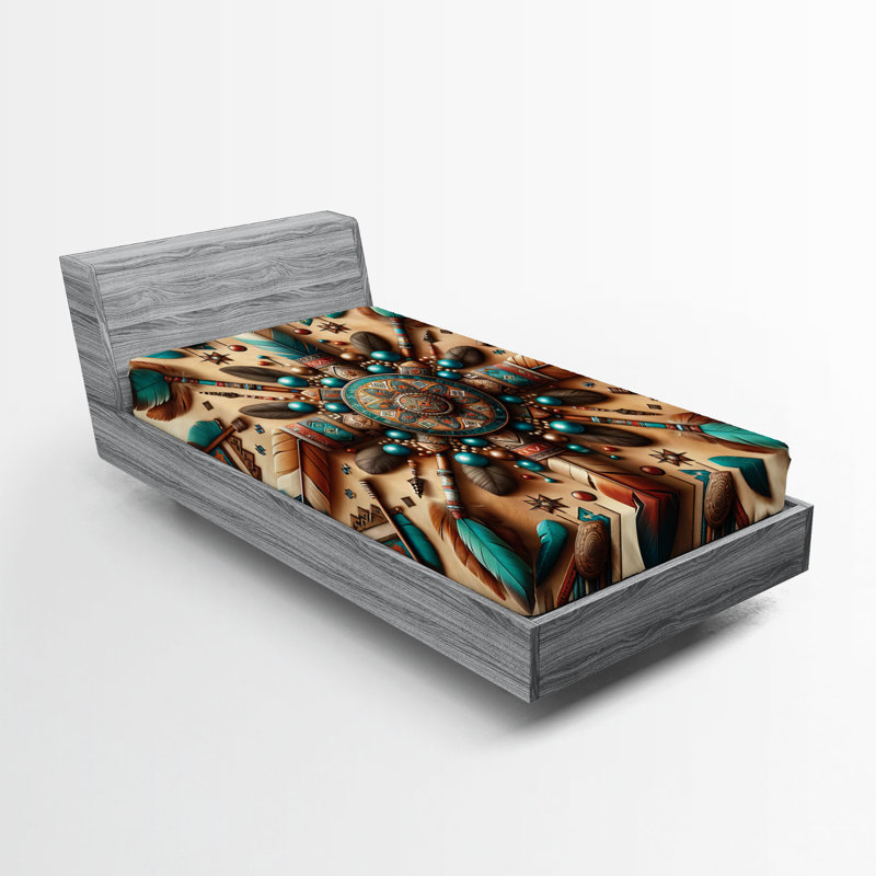 Drap-housse rustique_ Plumes du sud-ouest de souche_Séquoia et turquoise foncé, Simple