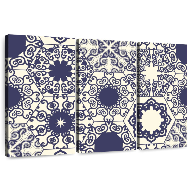 Motif de carreaux ornés bleu Kerner, H 32 po x l 50 po