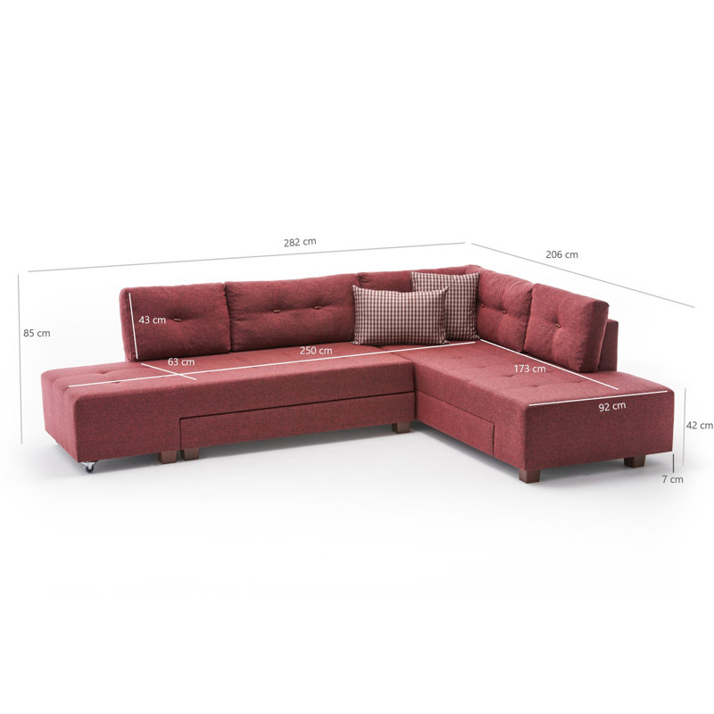 Canapé-lit large de 110,2 po Harjeevan, Orienté à droite, 100 % polyester rouge bordeaux