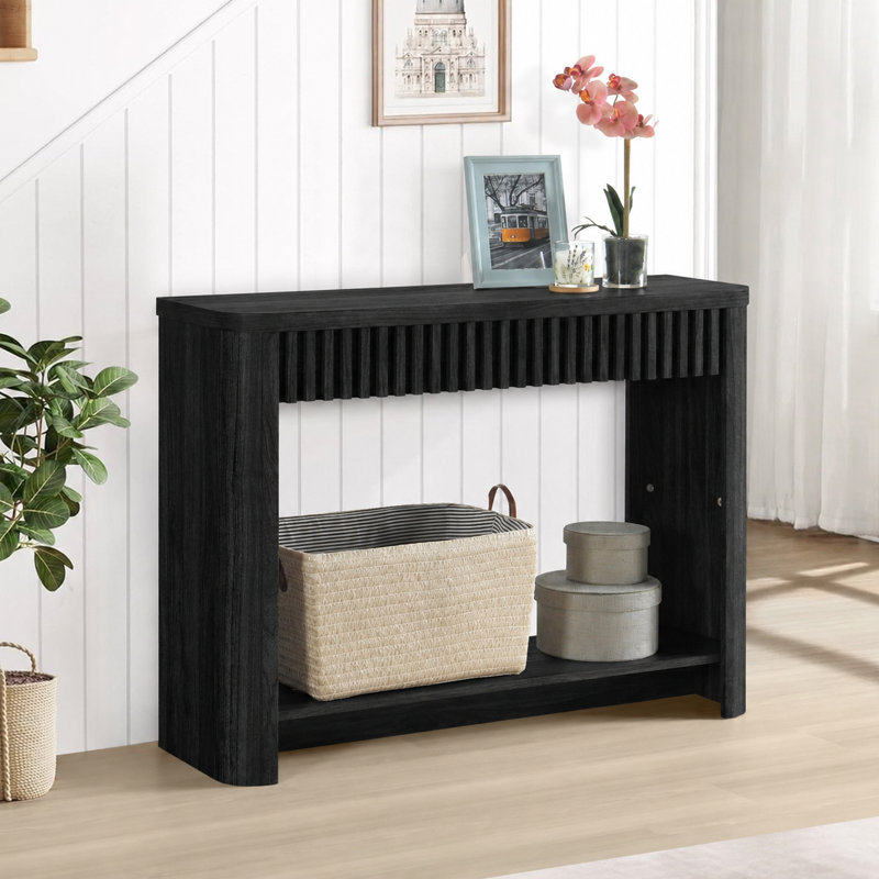 Abdel 39.4" Wide Fluted Console Table with Open Bottom Shelf, Black