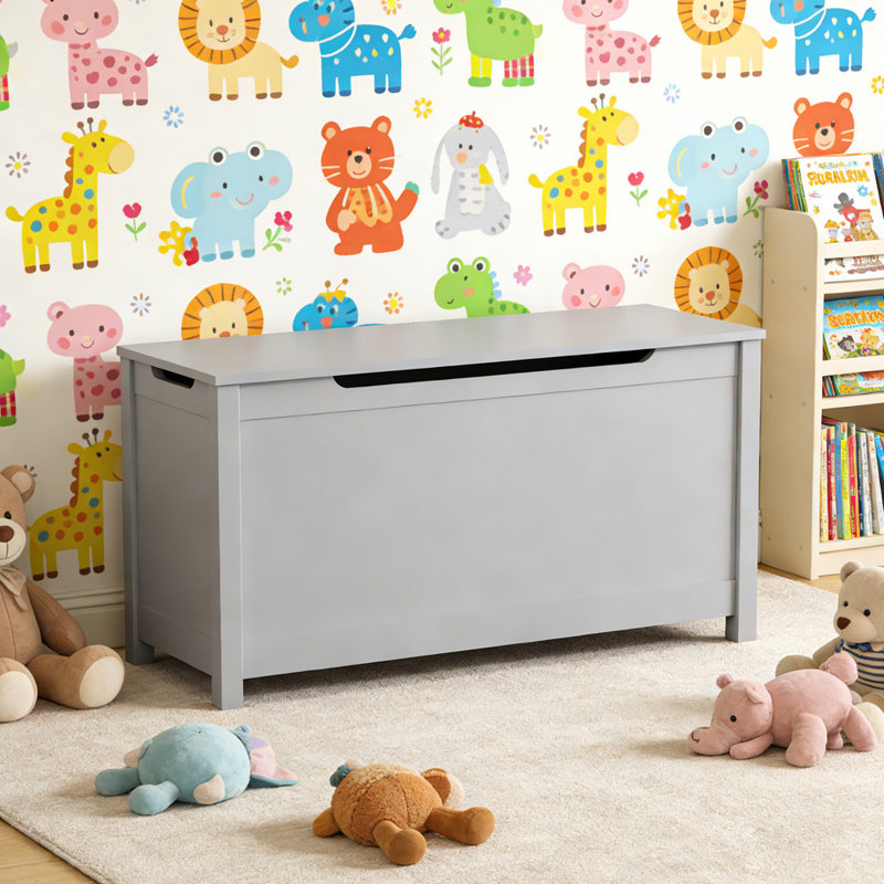 Coffre à jouets en bois avec couvercle à charnières, Gris