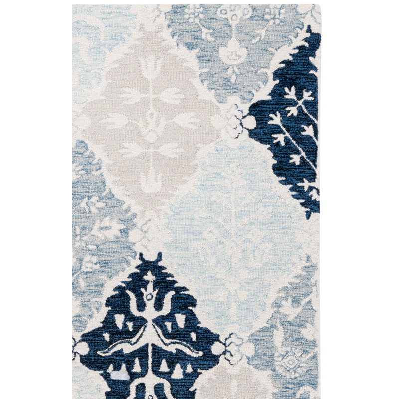 Cuerdas Ebony Hand Tufted Wool Pile Floral Rug, Rectangle 6' x 9'