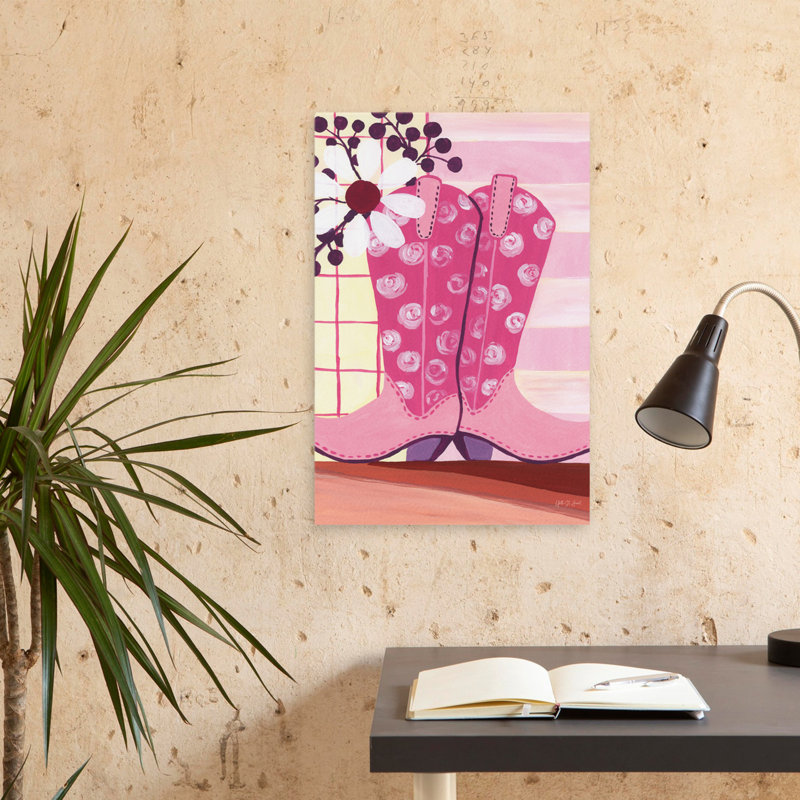 Rose, bottes de cow-boy, art abstrait, art contemporain, H 24 po x l 16 po