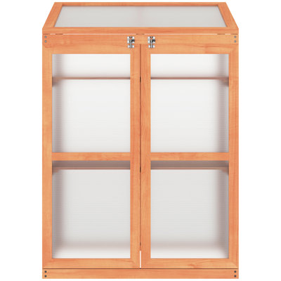 Small Greenhouse Cabinet, 30" L X 24" W 44" H, Wood, 2 Shelves, Openable Top For Garden And Balcony Use Wooden 30"x24"x44", Solid Construction, Slatted