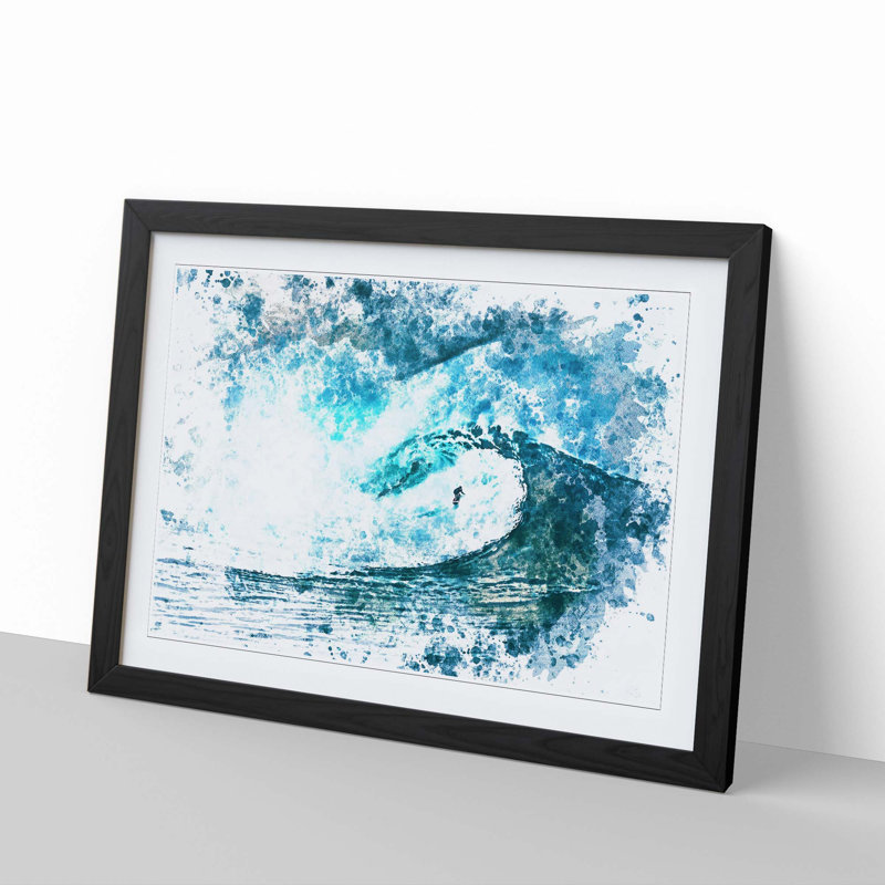 Surfing the Wave in Abstract - Picture Frame Painting Print, 27cm H x 36cm W x 2cm D, Black Framed