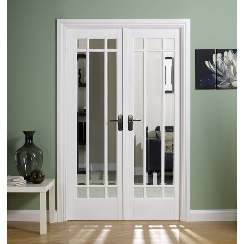 Manhattan Clear Bevelled Glazed Primed White Internal Door Pair, 198.1cm H x 116.8cm W x 4cm D