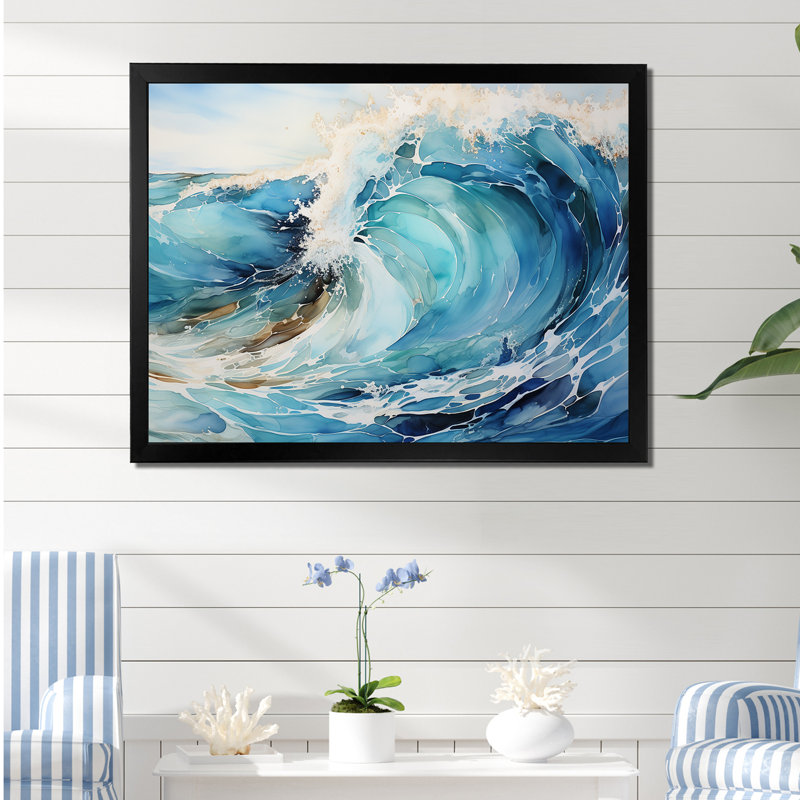 «Blue Wave Ocean Storm I» sur toile, H 12 po x l 20 po x P 1 po, Cadre simple noir