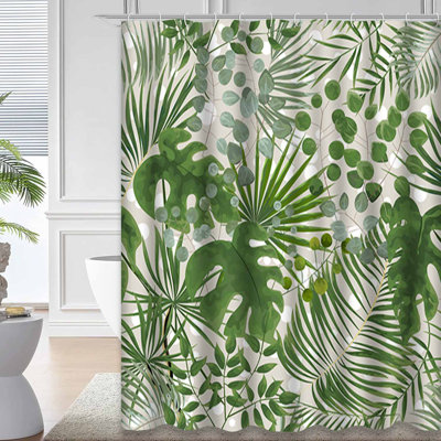 Rideau de douche sans soudure à motif aquarelle tropical avec 12 crochets