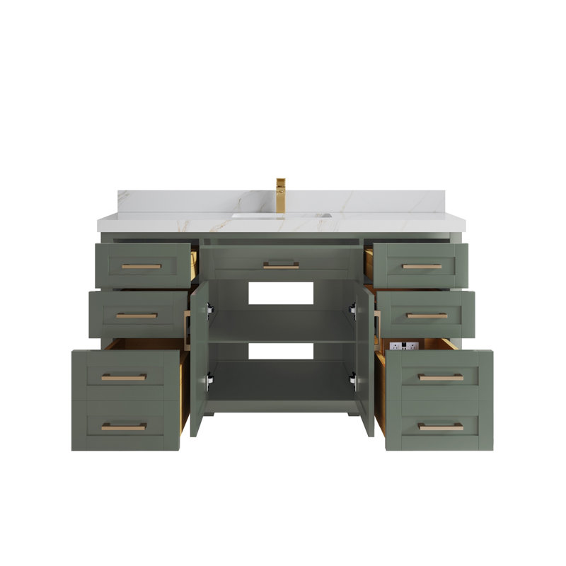 Cambridge 60 " W Freestanding Standard 1 Single Vanity Bathroom Vanity With Quartz Top, Calacatta Sienna