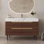Meuble-lavabo moderne de 35,4 po avec lavabo sous comptoir, plateau en pierre frittée, bois massif multicouche imperméable, rangement à 4 tiroirs, autoportant / mural
