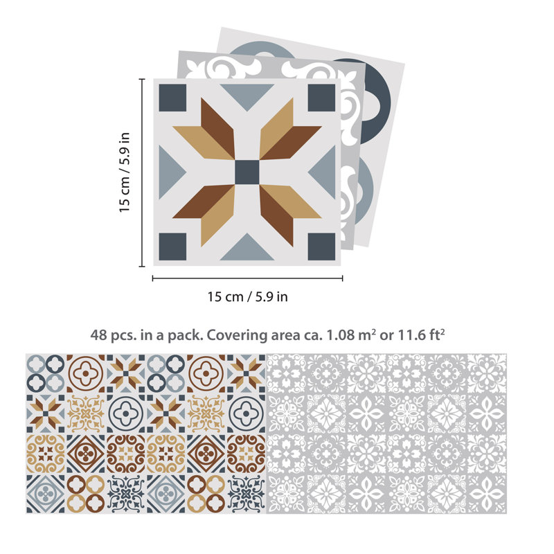 Andalu Light Grey Cement Spanish Wall Tile Sticker Set - 15 X 15 Cm 