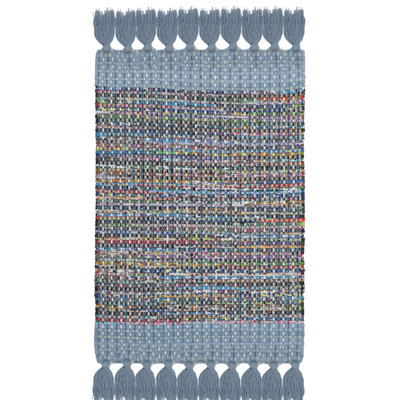 Tapis bleu / gris / rouge en coton noué à la main Ekaterina