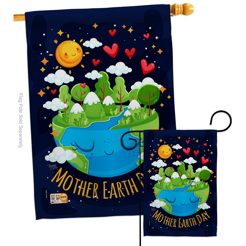 Mélange de polyester décoratif 2 côtés 40 x 28 po mère de la terre mère ensemble de drapeau