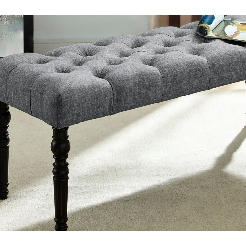Dining Bench, Gray - Solid Wood With Turned Legs & Fabric, 48W X 16D 19.5H In, Assembly Needed Bench In Fabric Frame Legs, 48"W 16"D 19.5"H, Required