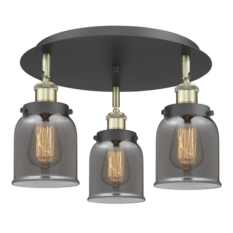 Bell - 3 Light 17" Flush Mount - Black Antique Brass Finish - Light Smoke Glass Shade, Plated Smoke, Black Antique Brass