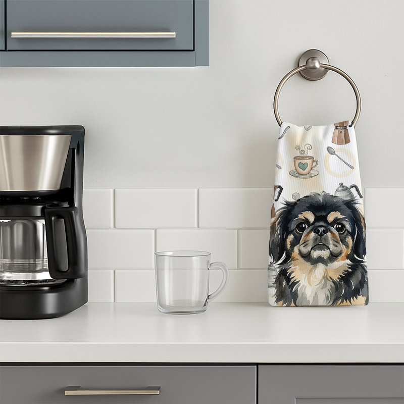 Black and Tan Pekingese Coffee Bar Kitchen Towel, Black and Tan Pekingese