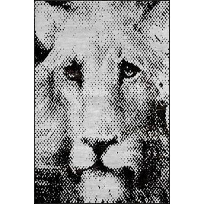 Black Lion Patterned Modern Decorative Rug, Square 3'3" Rug Pad Included