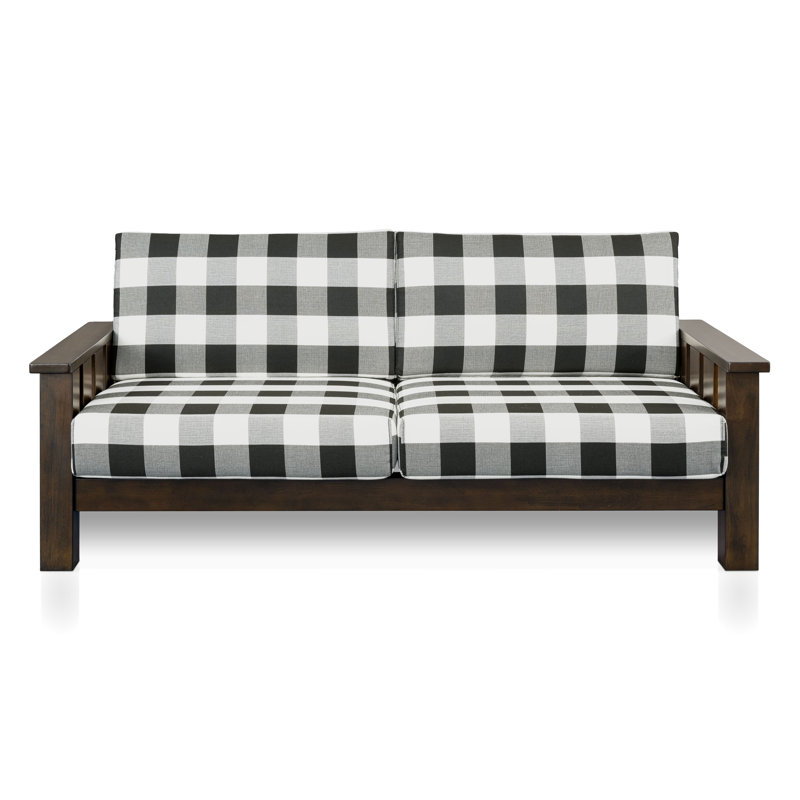 Valenzuela Sofa with Geometric Cushions, Dark Brown Wood