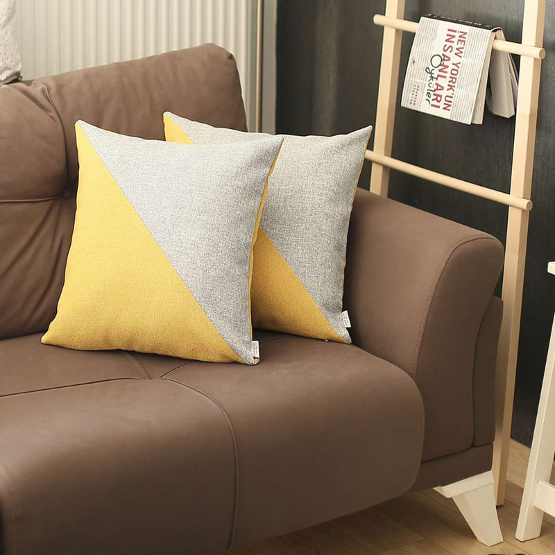 Boho-Chic Yellow and Gray Polyester Euro Pillow Covers, Set of 2