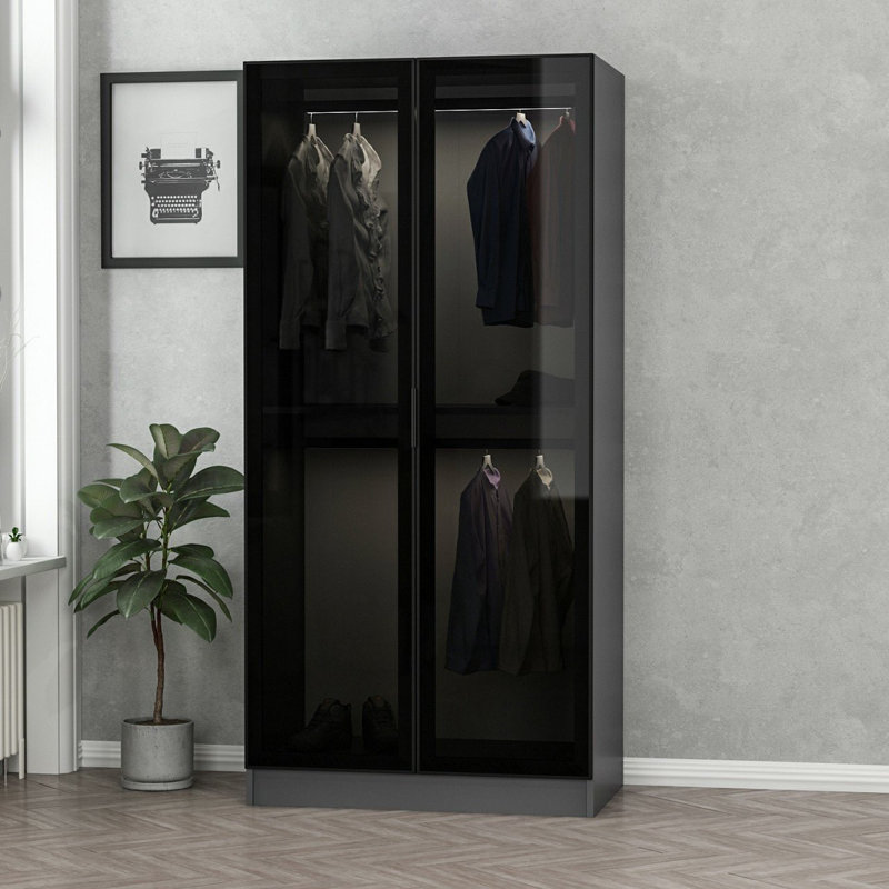 Armoire moderne en noir et anthracite, 35,4 po x 74,8 po x 20,5 po | 100% panneau de particules enduit de mélamine, épaisseur: 0,7 pouce | Solution de rangement élégante et fonctionnelle pour la chambre à coucher ou le placard, design élégant