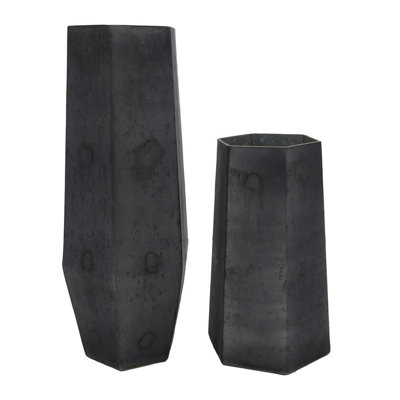 Ensemble de deux vases de table hexagonaux en verre noir