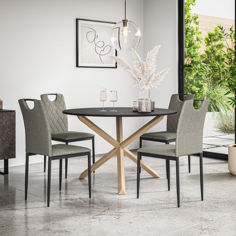 Daraich 4 - Person Dining Set, Black/Oak/Grey