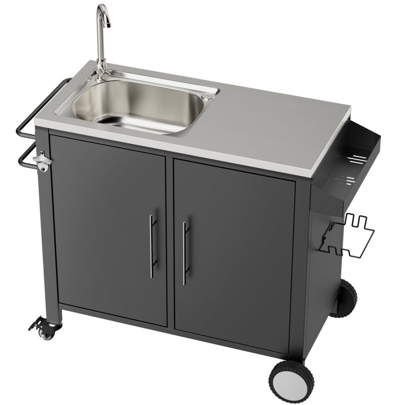 1 comptoir de table de gril d'extérieur en acier inoxydable, roulettes verrouillables, idéal pour la cuisine dans la cour arrière: L 38 po x l 18 po x H 35 po