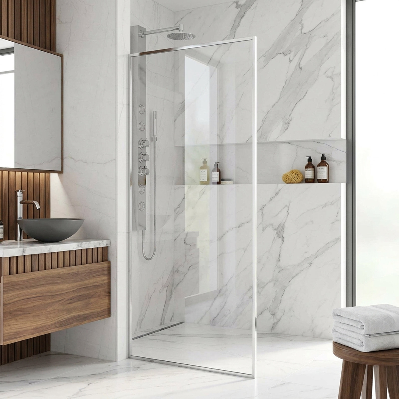 Meridian Framed Fixed Shower Screen, Chrome Clear