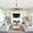 Modern Black 6-Light Chandelier, Farmhouse White Fabric Shade Pendant Light, Crystal Light Fixture For Kitchen Island