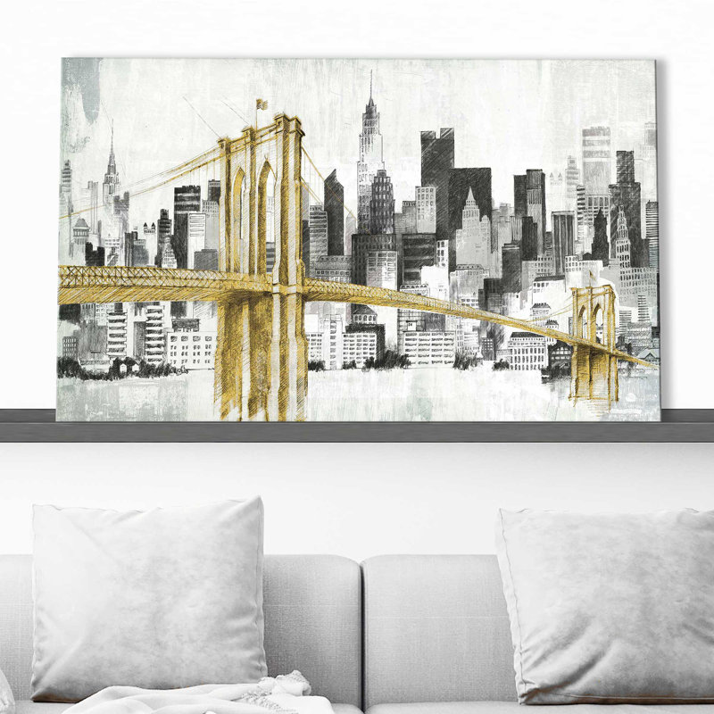 New York Skyline I, pont jaune - Peinture, Toile tendue, H 18 po x l 30 po, Sans cadre