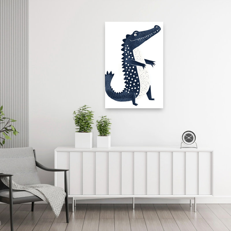 Polka Dot Crocodile Modern Playful Whimsical Alligator Crocodile Wall Art Print 1 Piece Wrapped Canvas Wall Art