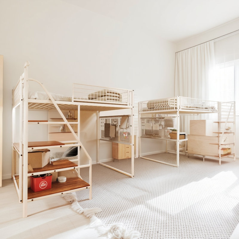 Full-size Metal Loft Bed - Ideal For Bedrooms And Dorms, It Comes With A Built-in Charging Station And Led Lighting, Making It Practical And Convenient In One Step.
