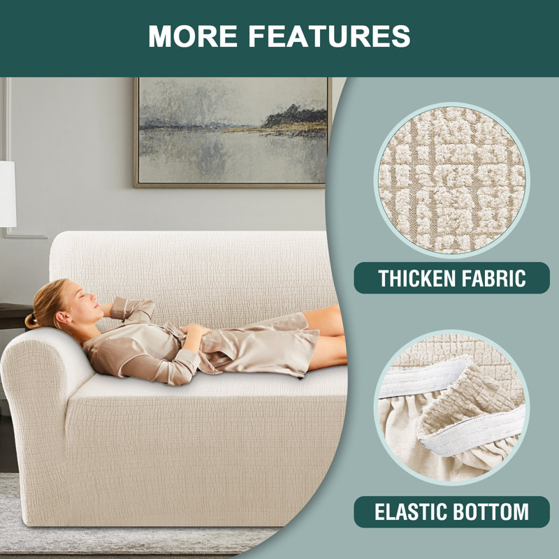 Housse de protection en jacquard pour housse de canapé extensible et lavable à la machine 1 pièce avec protecteur de meubles à fond élastique pour enfants et animaux de compagnie (1 fauteuil avec coussin)