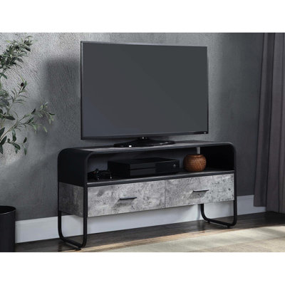 40 - 49 Inches Tv Stand, Metal, 2 Drawers, Gray And Black Appearance, 1/2 Extension Drawer, Living Space Ornament Gray, Main