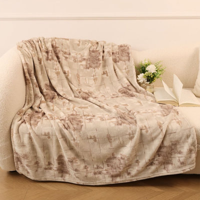 Jeté beige en flanelle Tie-Dye Abstract
