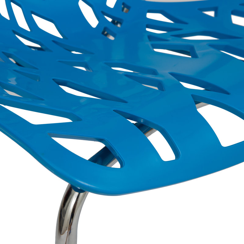 Dufresne Stacking Dining Side Chair with Floral Cutout Design and Stainless Steel Legs, Blue