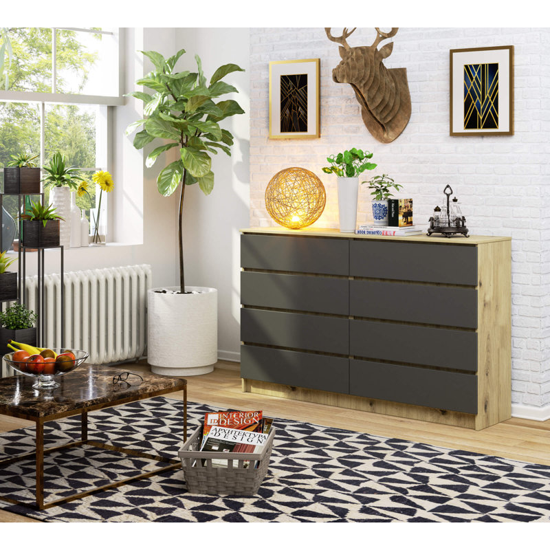 Helbon 8 - Drawer Chest of Drawers, Artisan oak/Graphite Grey