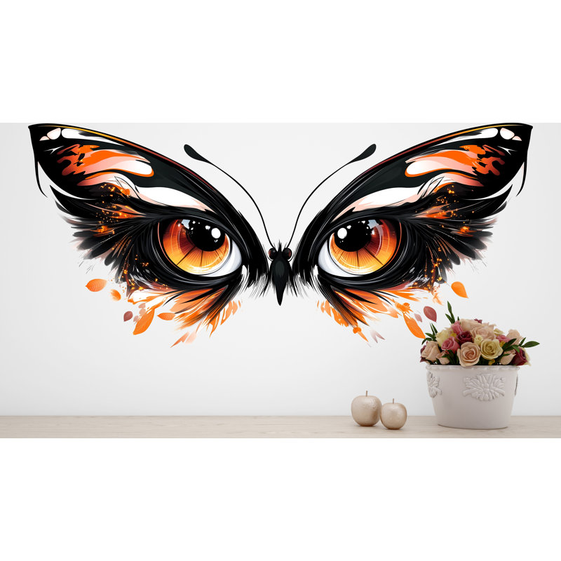 Adhésif décoratif orange avec yeux papillon orange, abstrait mural, salon moderne, 094Gm, H 42 po x l 80 po