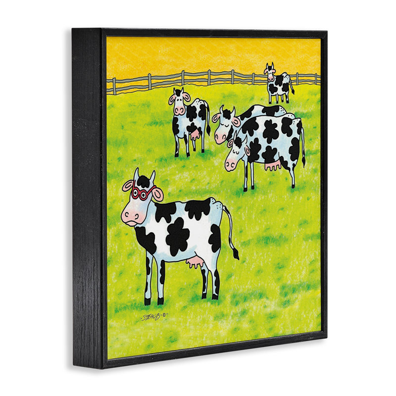 Drôle de troupeau de vaches avec spécifications, estampe numérique, conception de Roger Straub, Giclée encadrée noir minuit