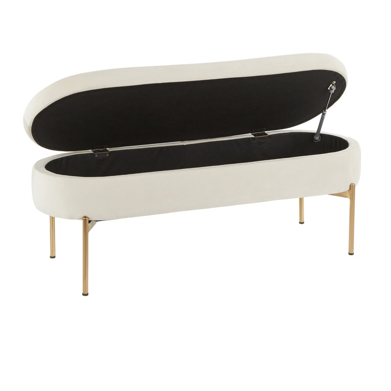 Banc de rangement rembourré Averie, Or, Crème