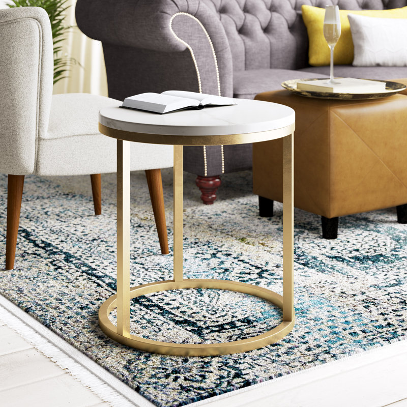 Marble Frame End Table, White/Gold