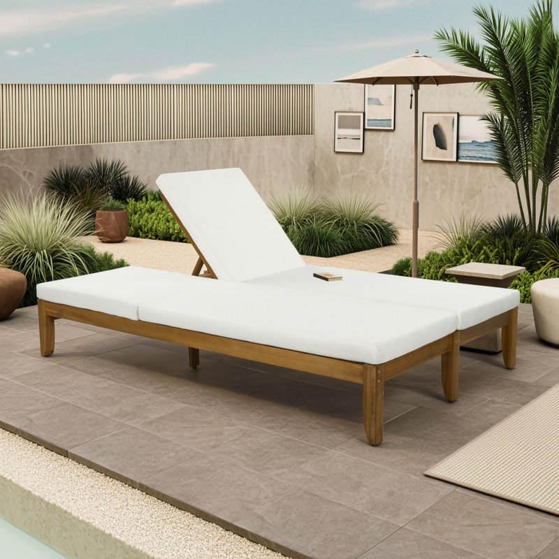 Chaise longue double extérieure ajustable avec coussins, Beige naturel
