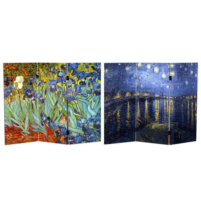 Van Gogh Stars and Flowers Art Canvas Folding Screen, 36" H x 47.25" W x 1" D