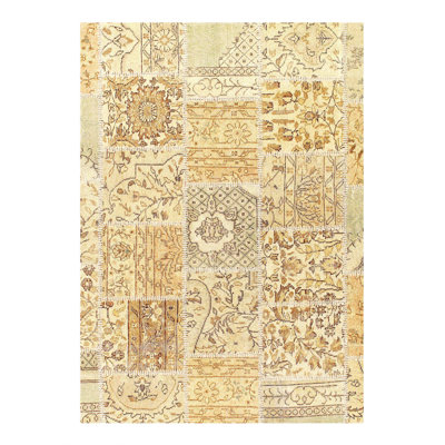 Canvello Handmade Beige Turkish Patch Work - 5'11'' X 8'11''