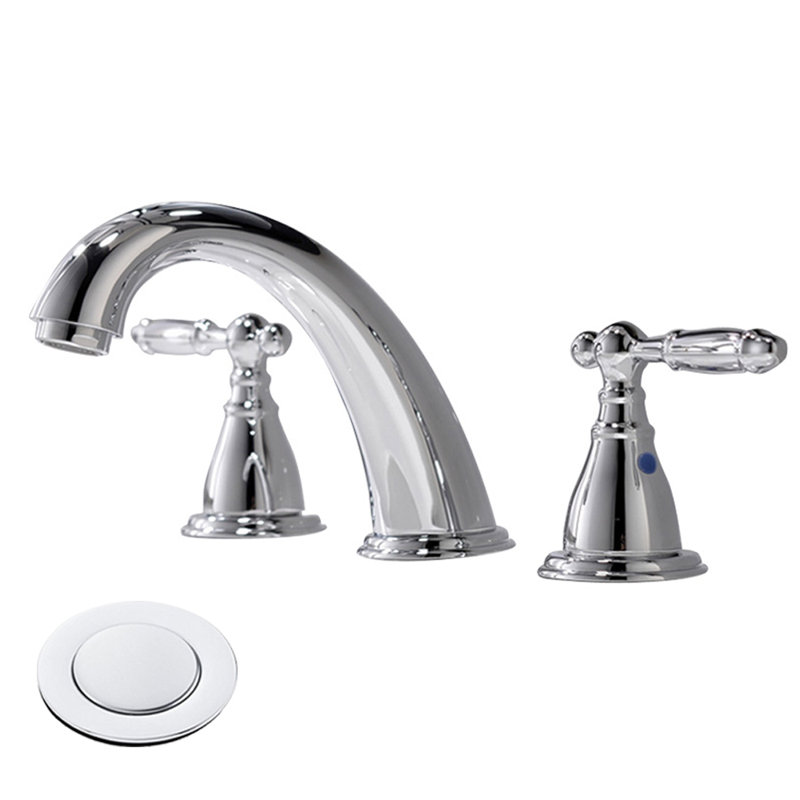 Robinet de salle de bain à large entraxe avec bonde, Chrome