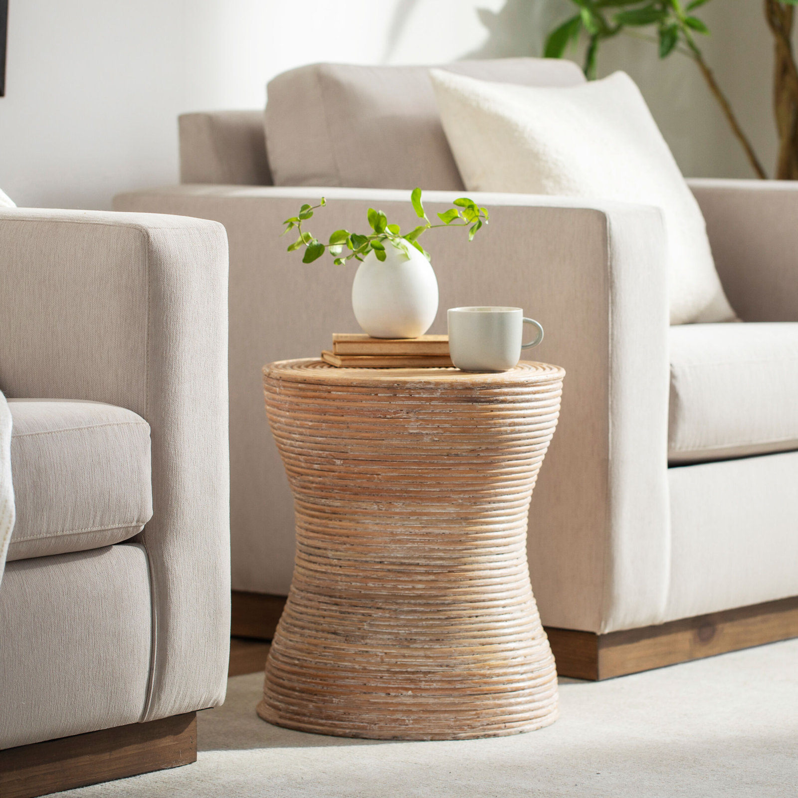 Holcomb Rattan End Table , White Wash
