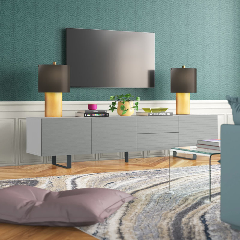 Evangela Tv Lowboard For Tvs Up To 88", White/Concrete